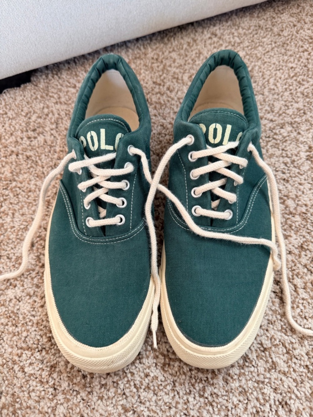Polo by Ralph Lauren Green Canvas Low-Top Sneakers with Cream Accents
